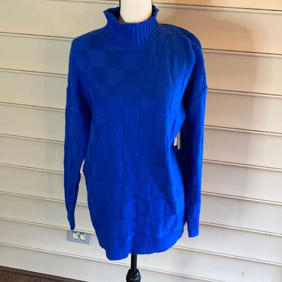 NWT Abound Blue Checker Sweater Mock Neck - Picture 2 of 7